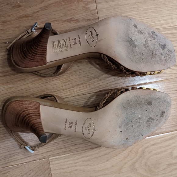 Authentic Prada Patent Leather Slingback Sandals Brown size 37.5 - Picture 10 of 13